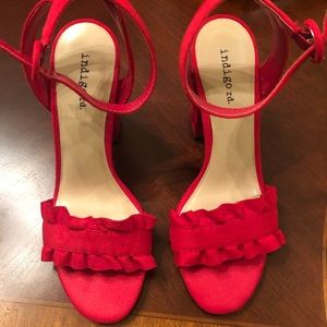 Red Ruffle Block Heels